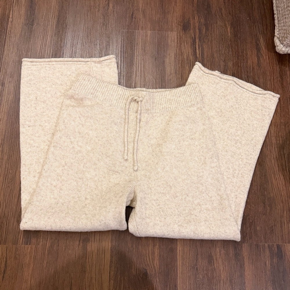 Topshop Cream Knit Wide Leg Pants